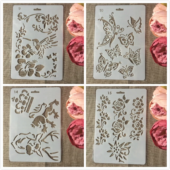 

4Pcs A4 27cm Crown Butterfly Bird DIY Craft Layering Stencils Painting Scrapbooking Stamping Embossing Album Paper Template
