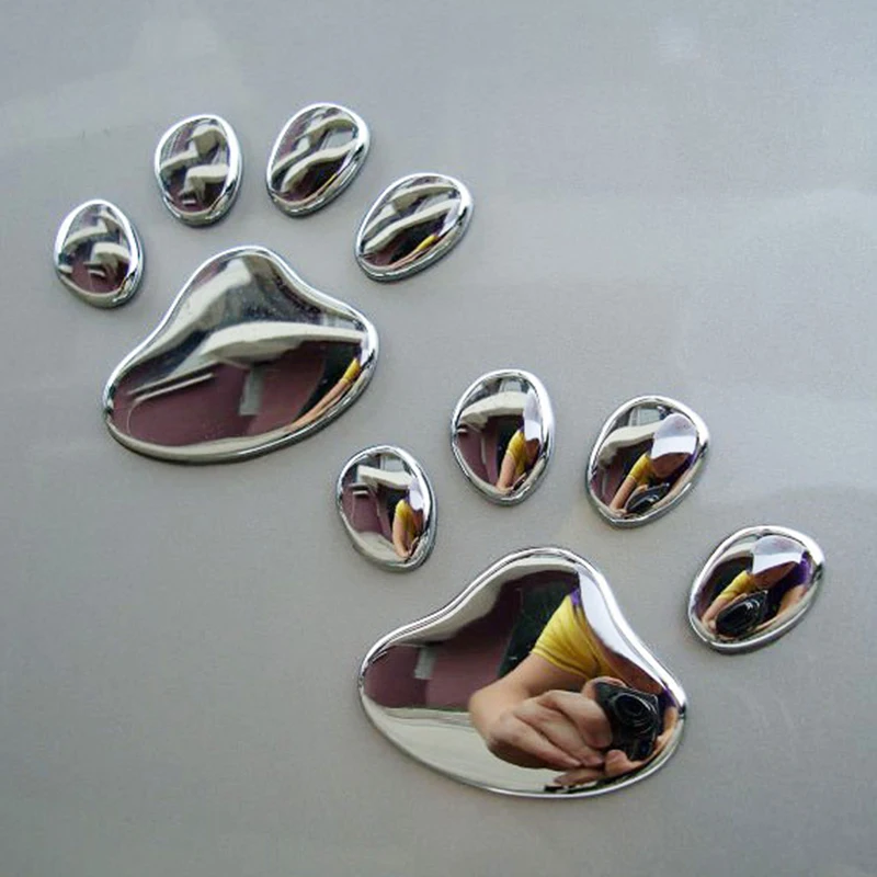 

Car Sticker Animal Dog Cat Bear Paw Metal 3D Stickers Decal Auto Stickers Silver Color
