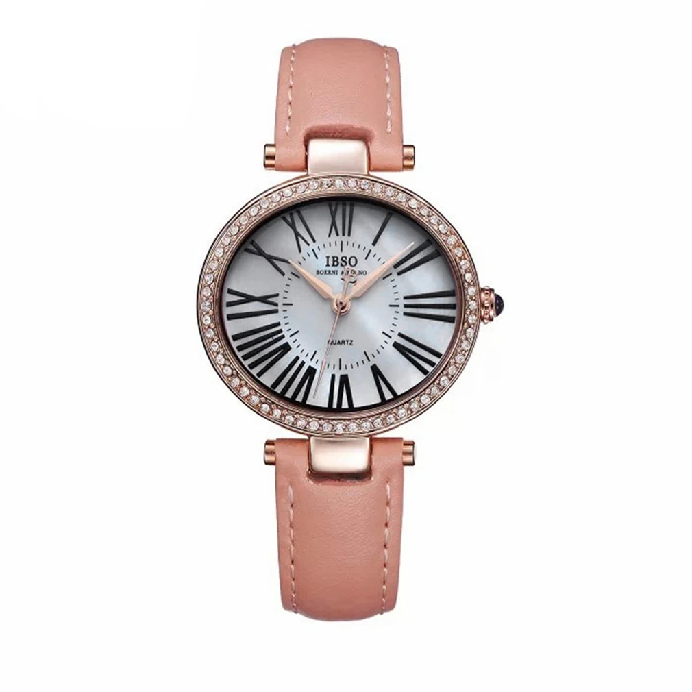 

Women's Fashion Rhinestone Quartz Dress Watch Shell Casual Date Leather Strap Analog Roman Number Wrist Watch Hot Selling
