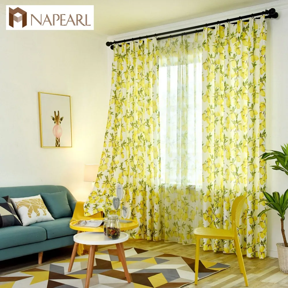 NAPEARL Bright Color Living Room Curtain Lemon Printed Pattern Home
