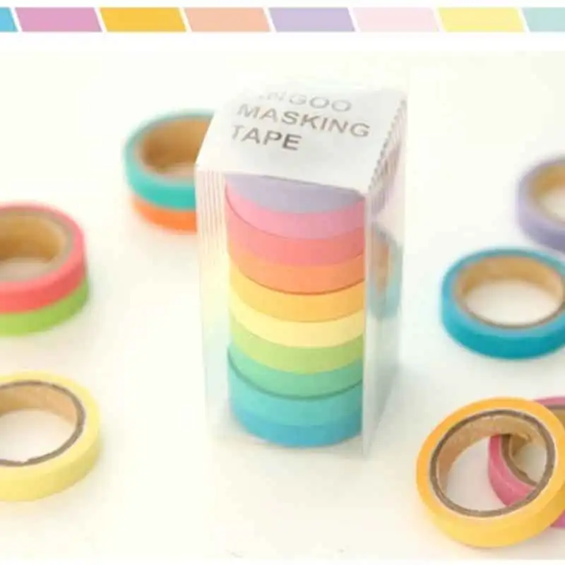 10pcs Washi Tape set diary Scrapbooking Decorative Adhesive Masking Tapes DIY rainbow Colorful sticky School Supplies Japanese