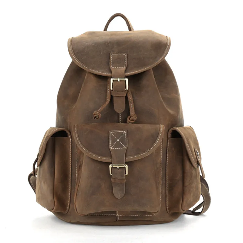 

Retro Genuine leather Backpack Man's Do the old Rucksack Vintage Neutral Portable Travel Bag Crazy horse leather Multi Pocketbag
