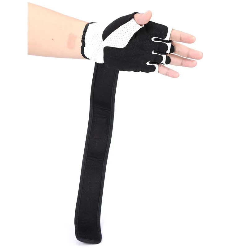Гимнастическая перчатка с половинным пальцем, Перчатки для фитнеса, ПУ противоскользящая дышащая перчатка для спортзала с наручным упражнением, удлиненная повязка, гантели