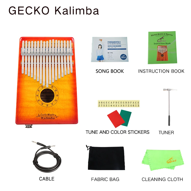 GECKO Kalimba 17 ключ кудрявый клен большого пальца фортепиано встроенный EVA высокопроизводительный защитный ящик, MC-SEQ