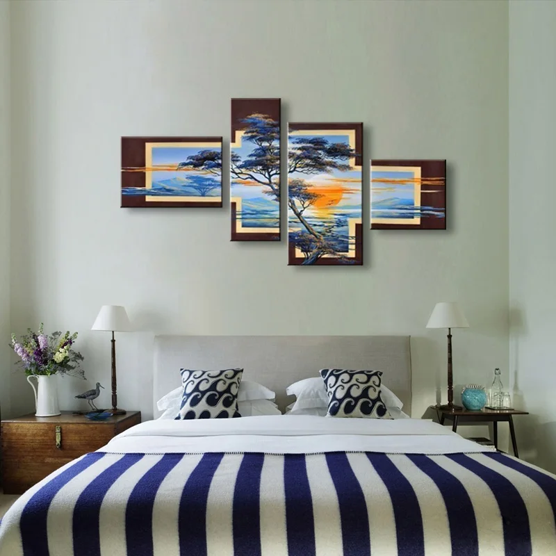 

handmade 2 piece golden modern contemporary abstract oil painting on canvas wall art leaf pictures for living room home
