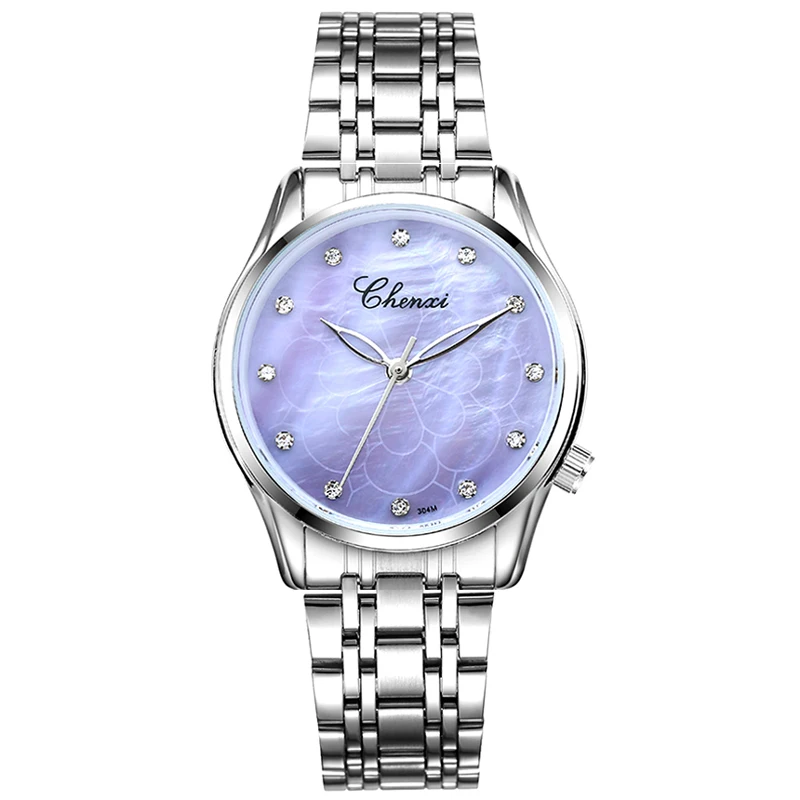 CHENXI брендовые новые модные женские кварцевые часы Роскошные наручные часы женские часы из нержавеющей стали женские кварцевые часы со стразами - Цвет: Purple Dial