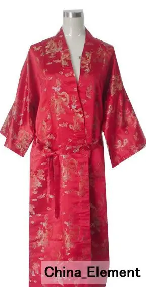 Горячая Распродажа Красный китайский Мужской Атласный халат из полиэстера дракон феникс кимоно банное платье размер S M L XL XXL 3XL LDF-7
