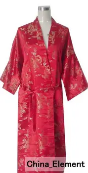 

Hot Sale Red Chinese Men's Polyester Satin Robe Dragon phenix Kimono Bath Gown SIZE S M L XL XXL 3XL LDF-7