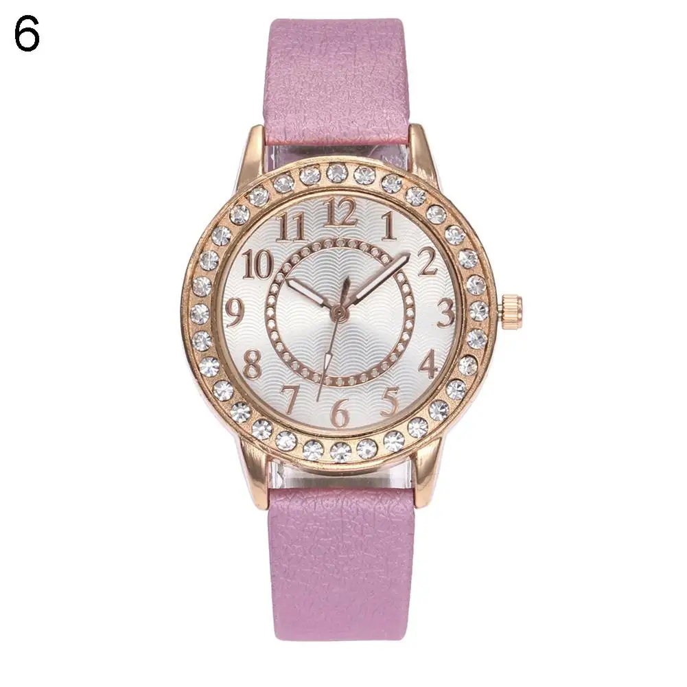 

Full Rhinestone Bezel Faux Leather Band Women Quartz Fashion Wrist Watch Gift Arabic Numerals Markers zegarek damski