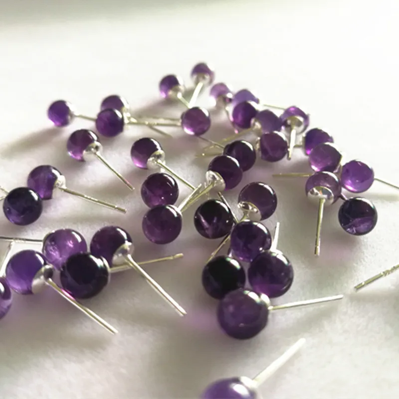 Amethyst Beads Stud Earrings 925 Sterling Silver Earrings for Women Natural Purple Crystal Earings Eternal Match Jewelry2