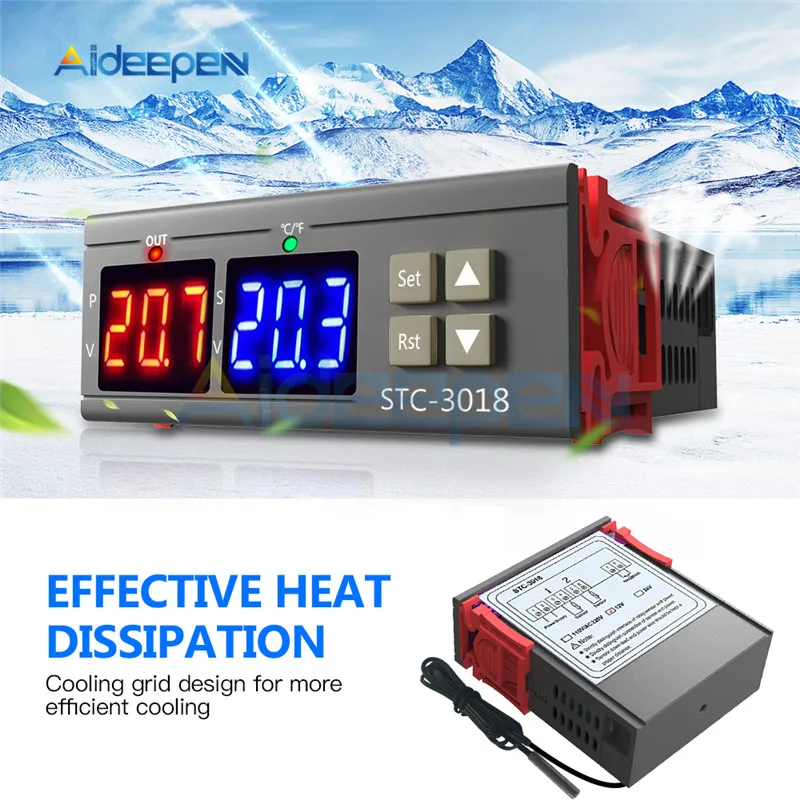 STC-3008 3018 3028 Dual Digital Temperature Controller Hygrometer C/F Thermostat