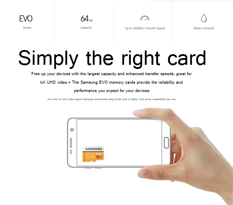 SAMSUNG EVO 64 Гб U3 карта памяти класс 10 Micro SD TF/SD карты C10 R100MB/S MicroSD XC UHS-1 поддержка 4K UItra HD