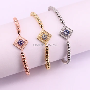 

5Pcs Mix Color Micro Pave CZ Square Beads Adjustable Braiding Macrame Bracelets For Men&Women