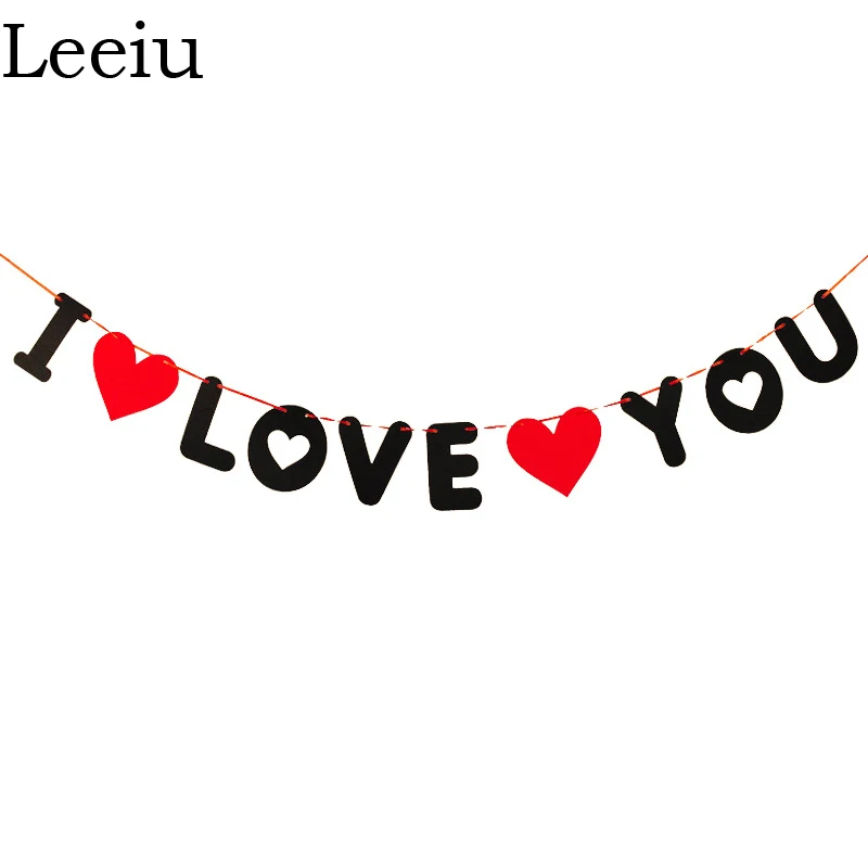 Leeiu красное сердце буквы нетканый I Love You баннер для свадебного оформления кулон