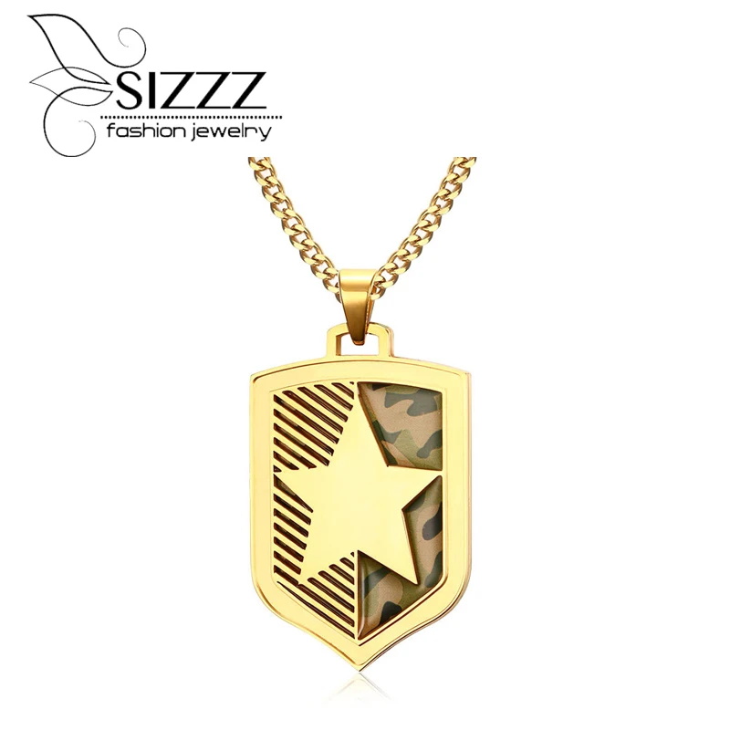 

SIZZZ Cross - border supply of titanium steel five - pointed camouflage pendants drop jewelry shield men 's pendant
