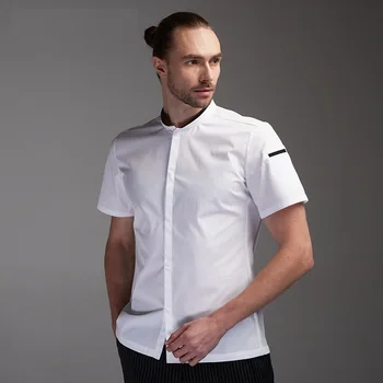 

2019 New Summer Man Short Sleeve Chef Jacket,Blue Food Chef Uniform,Restaurant Kitchen Uniforms,Cooker Workwear,light breathable