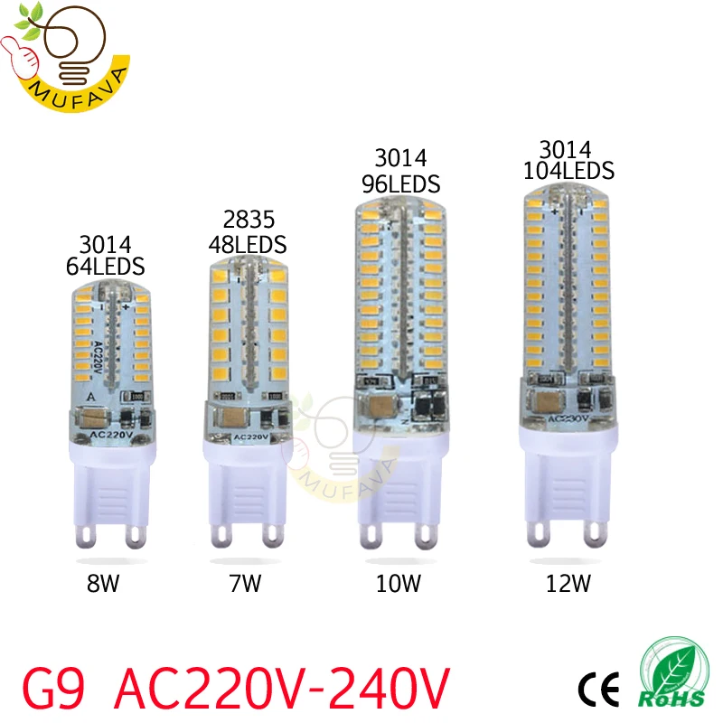 G4 G9 Светодиодная лампа 7 Вт 9 10 12 220В 240В SMD 2835 3014 led g9 для замены 30/40 галогенная