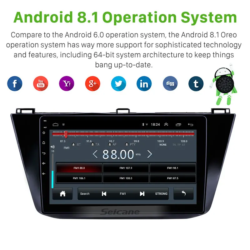 Seicane " 2din Android 8,1 автомобильный стерео радио gps головное устройство проигрывателя для VW Volkswagen Tiguan с Bluetooth USB
