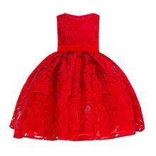 Детские красные платья для девочек; летнее кружевное элегантное платье принцессы с цветочным узором для девочек; платье для свадьбы, дня рождения, вечеринки; костюм для девочек