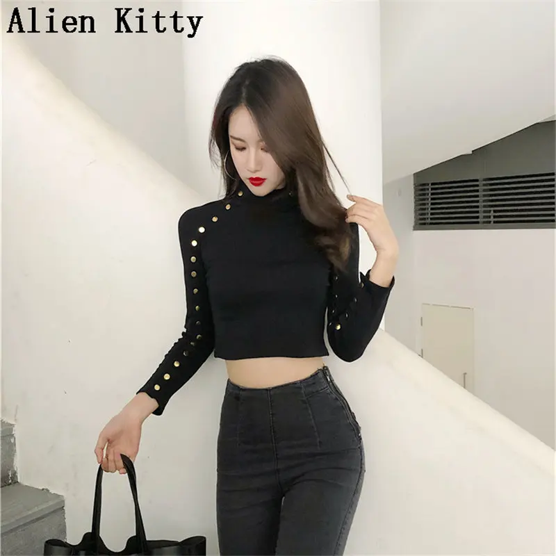 

Alien Kitty Buttons Hong Kong Style O-Neck Free Solid Spring Female 2019 Korea Simple Casual Fashion Sweet Blouses 2 Colors