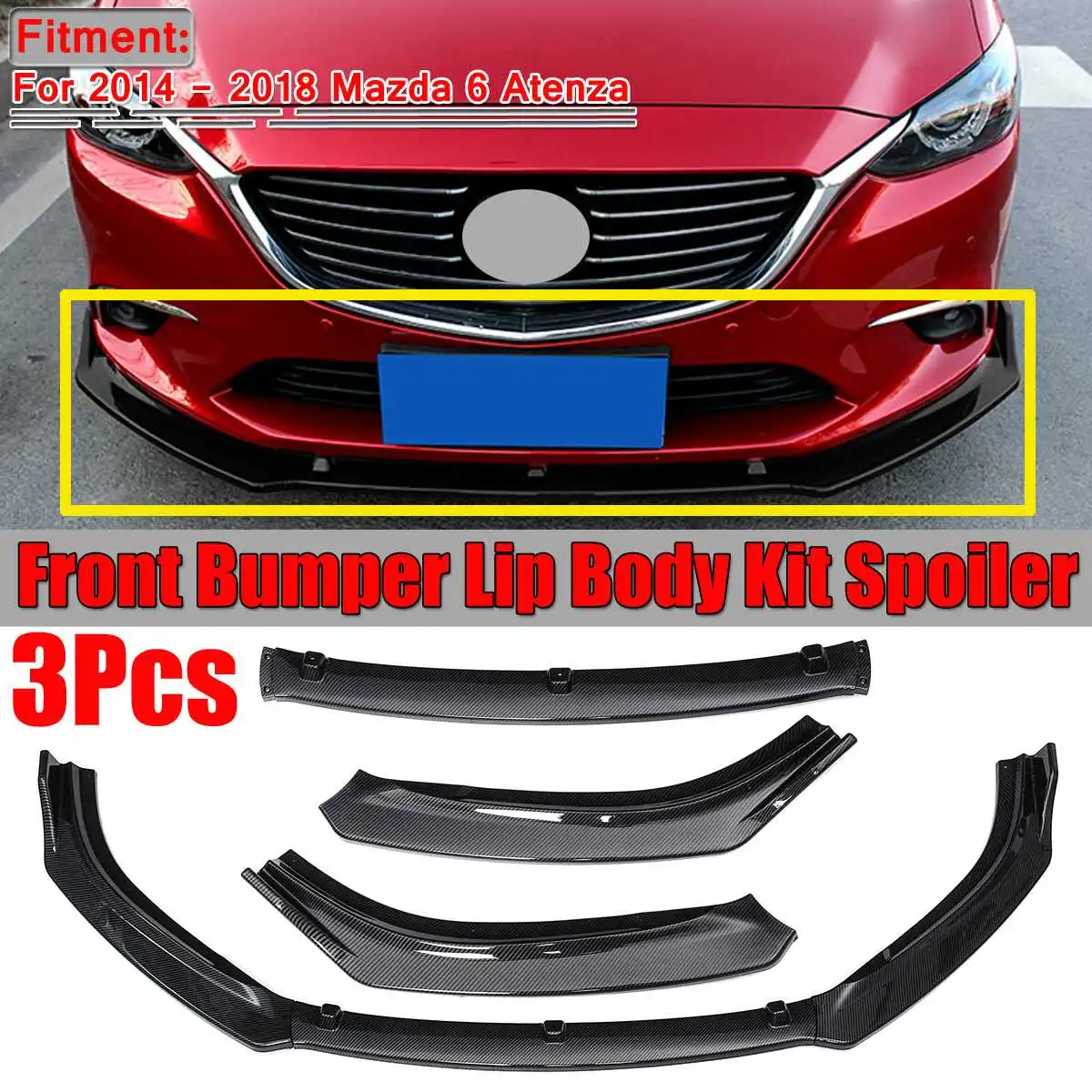 High Quality 3Piece Car Front Bumper Splitter Lip Diffuser Spoiler
