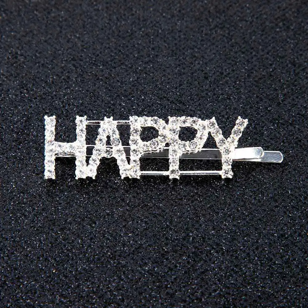 HAPPY 1 шт. блестящие заколки для волос с буквенным принтом, блестящие стразы с буквенным принтом, заколки для волос для женщин, инструмент для укладки волос, алмазные аксессуары для волос - Цвет: HAPPY