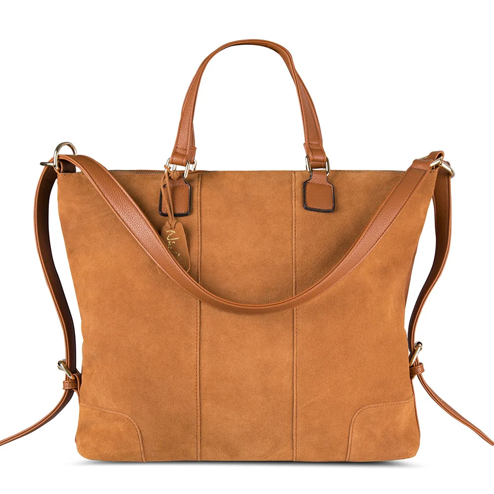 Женская сумка-тоут из натурального спилка и замши, модная женская большая сумка для отдыха из нубука, Повседневная сумка для путешествий, сумки с верхней ручкой - Цвет: Yellow Brown