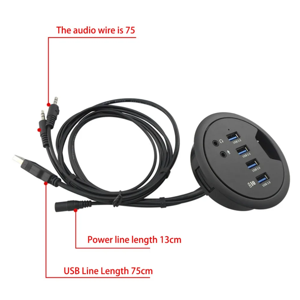  New Mounting In-Desk 4 Ports USB 3.0 Hub High Speed External Expansion Adapter For Laptop PC Comput