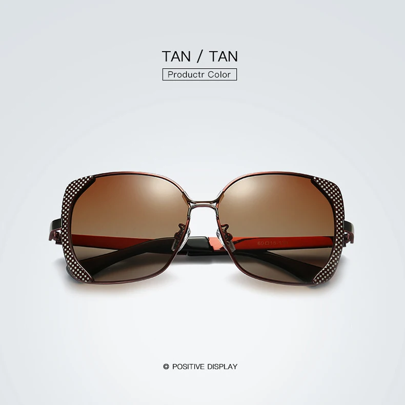 Модные поляризованные женские солнцезащитные очки черный/коричневый цвет UV400 металлическая оправа