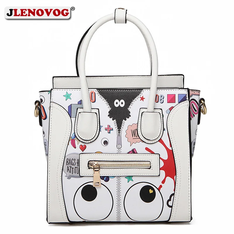 

Women's Tote Saffiano Leather Handbag Black Big Eyes Print Shoulder Bag Female Fashion Funny Graffiti Top-handle Shoulder Bags