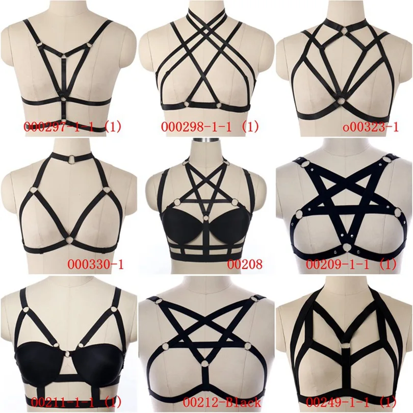 

Gothic Sexy Crop Tops Women Hollow Out Elastic Cage Bra Bandage Strappy Halter Bra Bustier Tops Harness Crop Tops