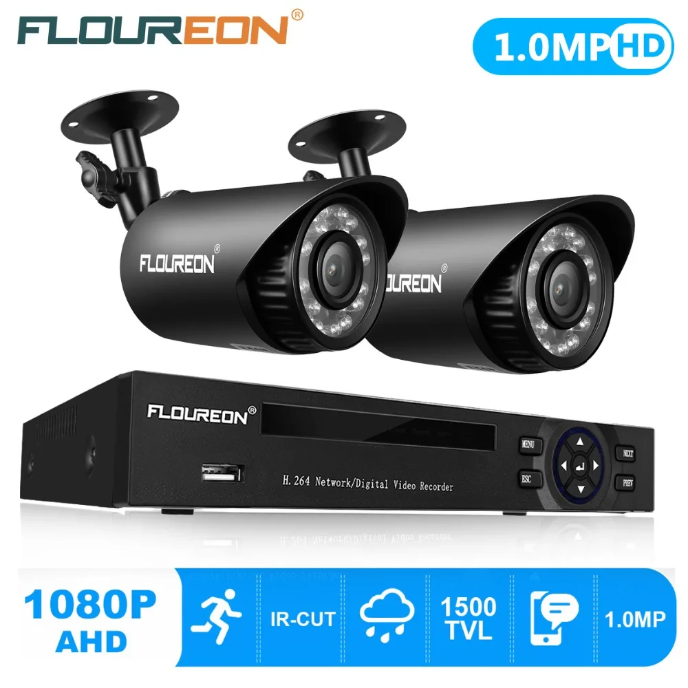 

FLOUREON cctv 4ch 720P AHD DVR + 2 X Outdoor Waterproof 1500TVL 1.0MP 720P Bullet Camera IR Cut security system DVR Kit