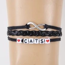 10 шт./лот) любовь браслет с котами черный кожаный плетеный браслет и браслеты Фенечка из пластичного материала Веревка Браслеты CCB бусины ювелирные изделия для женщин и мужчин