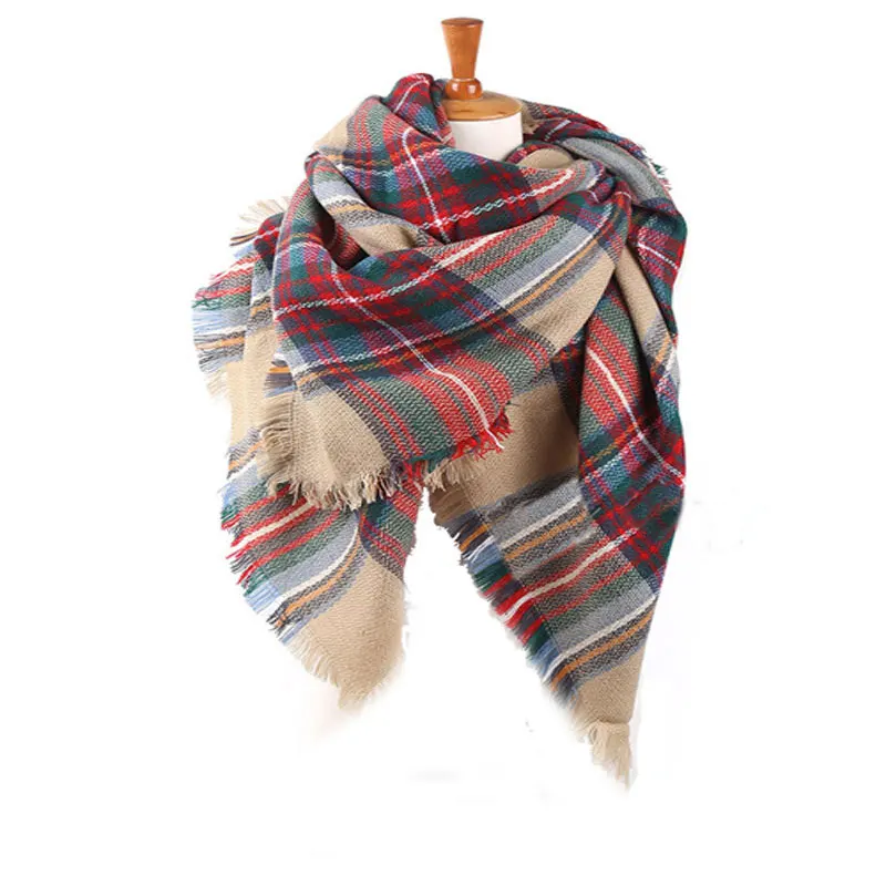 Winter Blanket Scarf for Women Large Size Square Plaid Quality Imitation Cashmere Scarf Tassel font b