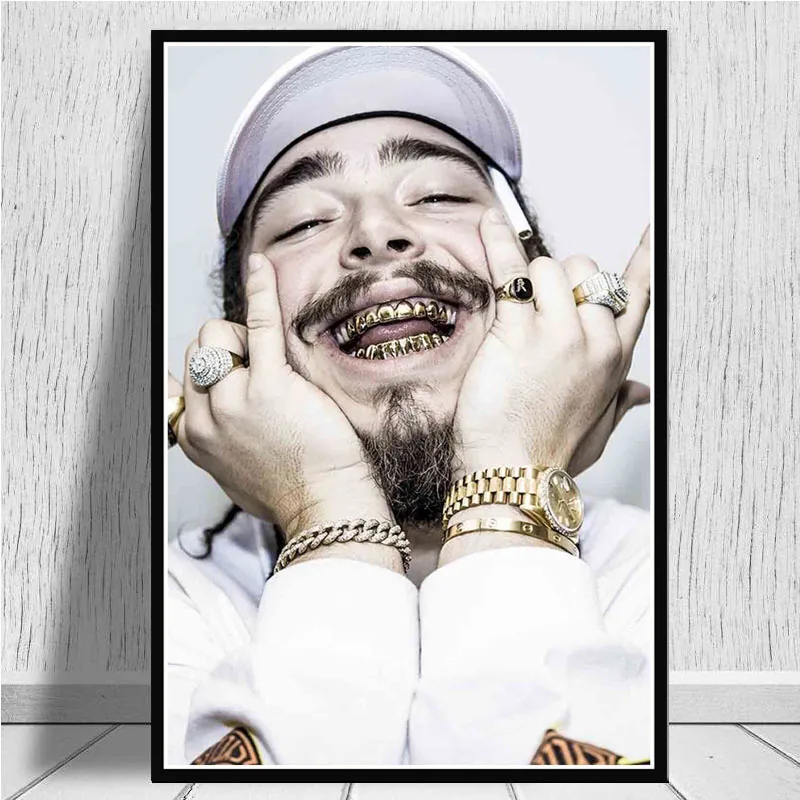 Холст масляные краски в качестве подарка Post Malone Rapper хип хоп музыка ПЕВЕЦ звезда плакатный принт искусство настенные картины гостиная домашний декор - Цвет: Светло-серый