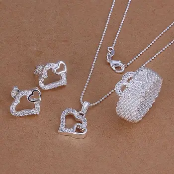 

S181 Charm Silver Color 925 Jewelry Sets For Women Fashion Jewelry Crystal Heart Ring Earrings Necklace S181 /alrajcya Axjajoqa