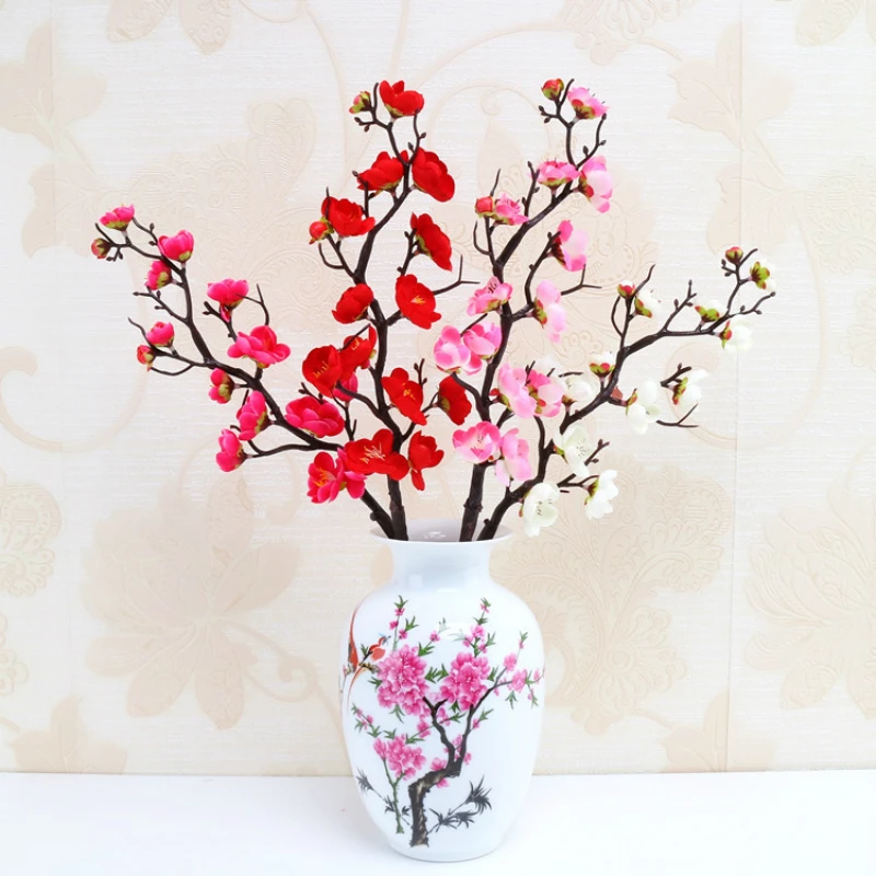 5 pcs Artificial Flowers plum Bonsai Ceramic Vase Chinese Style Decor