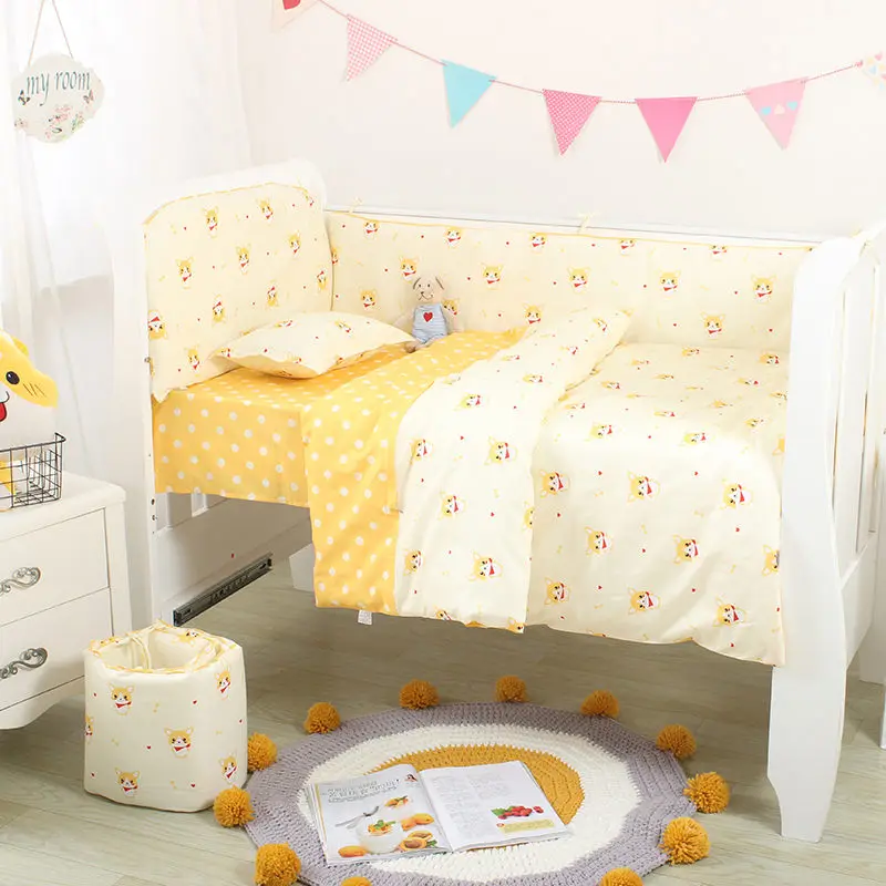 7 pcs/set Baby Bedding Set Crib Kit Bumpers For Cot Breathable Cotton