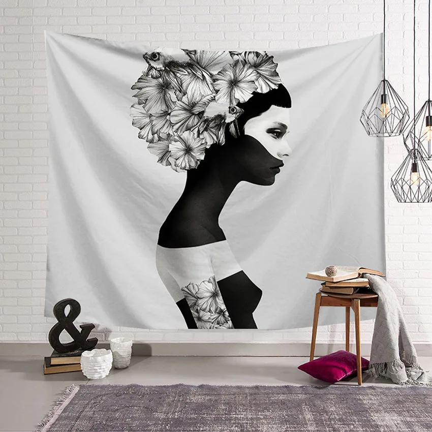 Настенный Гобелен женщина животных с цветочным принтом гобелены Диван Обложка листа постельных принадлежностей Современный домашний декор Tapiz Tapisserie