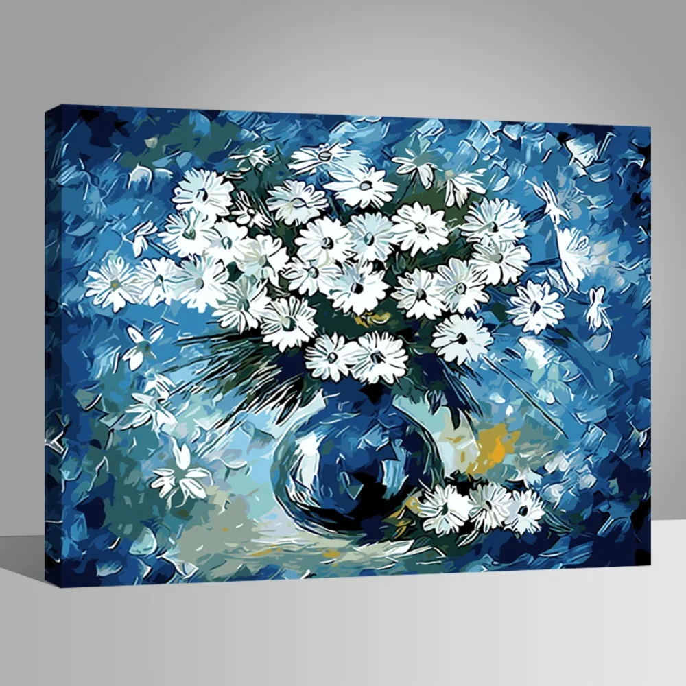 

RIHE Diy Painting By Numbers Blue Flowers Vase Hand Painted Oil Painting On Canvas Wall Art For Living Room Acrylic Paint40x50cm