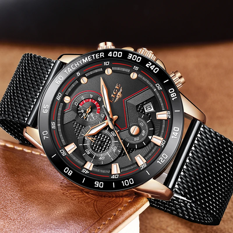 Men Watches LIGE Top Brand Luxury Chronograph Sports Quartz Watch Men Casual Full Steel Waterproof WristWatch Relogio Masculino