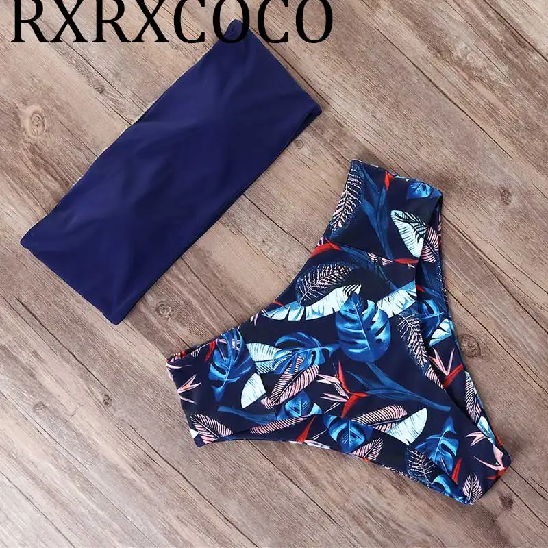 Billige Tropical Druck Badeanzug Push Up Bikini 2020 Sexy Bandeau Bademode Weibliche Hohe Taille Badeanzug Frauen Sommer Separaten Schwimmen Anzug