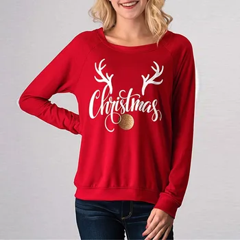 

2018 fall, Christmas day, antler, letter, printed, round neck, long sleeved
