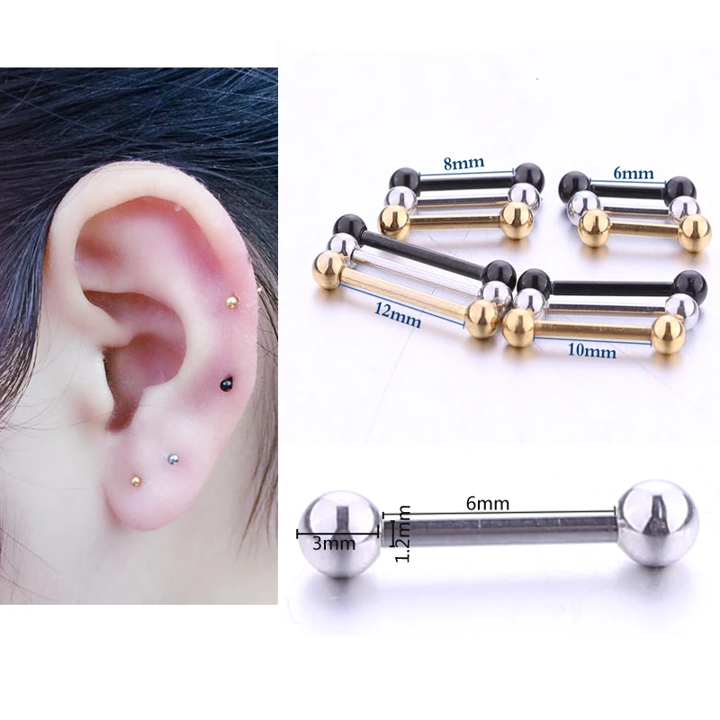 

Man woman fashion earrings barbell two balls earring silver black gold earrings 1 pair