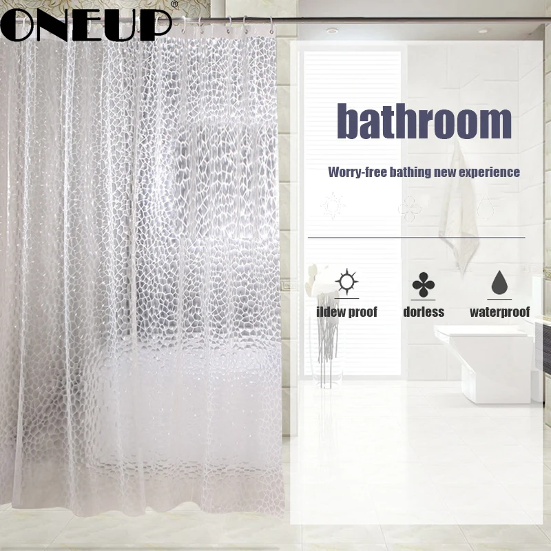 

ONEUP Plastic PEVA 3D Waterproof Shower Curtain Transparent Water Cube Bathroom Set Luxury Shower Curtain With 12 Hooks