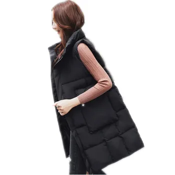 

Fashion Autumn Winter Women Vest 2018 New Stand-Collar Down Cotton Waist With Large Pockets Slim Medium-Long Female Vest CQ2529