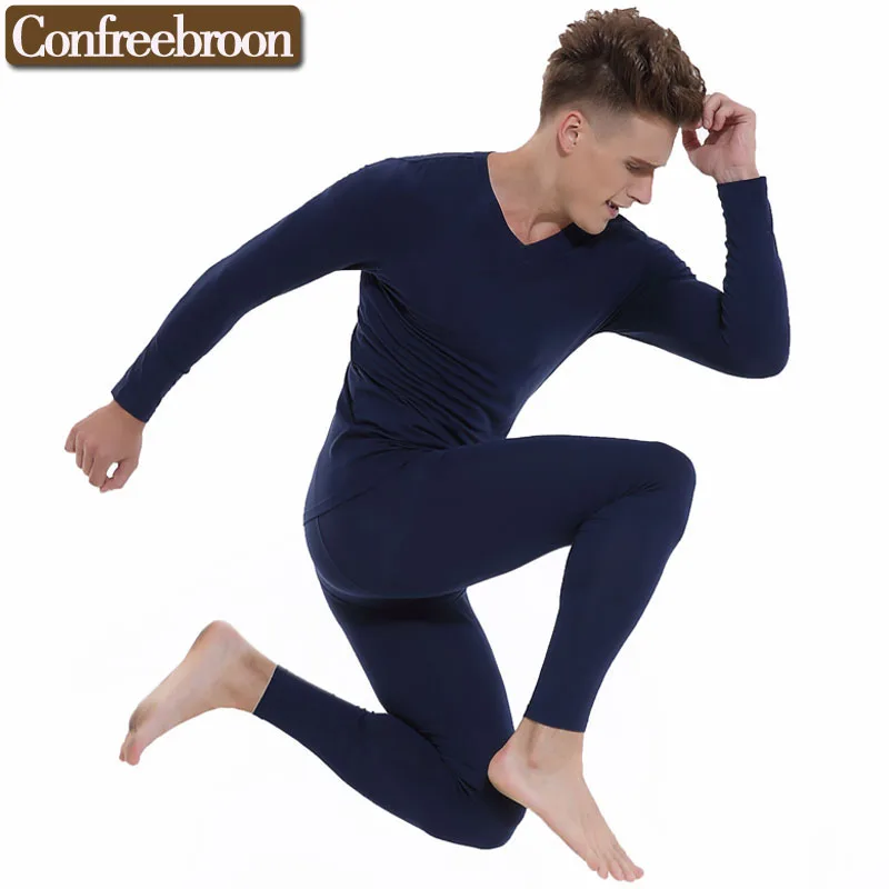 V Neck Men's Thermal Underwear Sets Modal Blending Cotton Male Thin