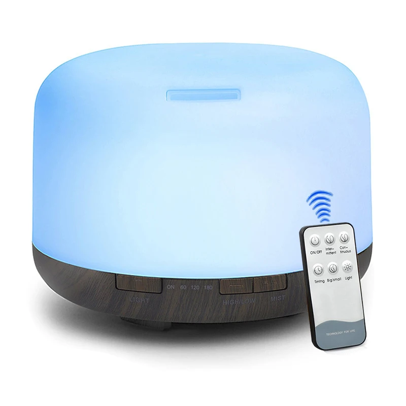 

500ML Aromatherapy Essential Oil Diffuser Aroma Cool Mist Humidifier With Remote Control 7 Color LED Lights For Home Office
