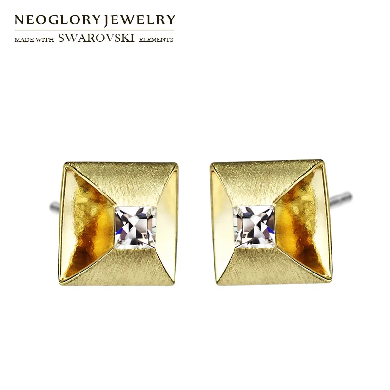 

Neoglory Austria Rhinestone Stud Earrings Elegant Geometric Square Design Alloy Plated For Lady Trendy Holiday Gift Party