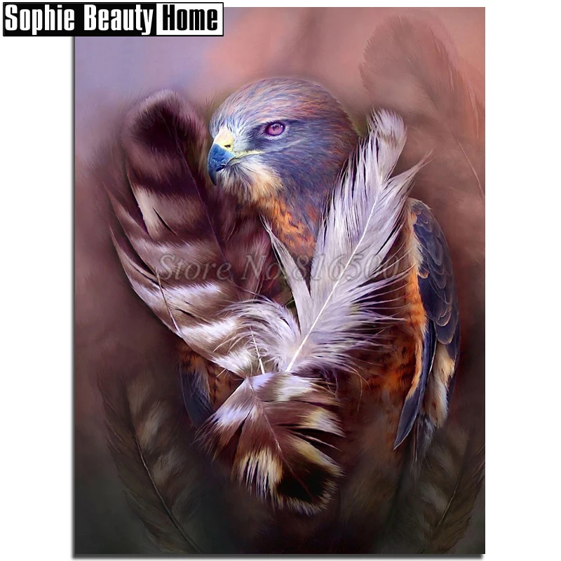 Diy 5D Diamond Painting Cross Stitch Animal Eagle and Feather Embroidery Pattern Full Drill Mosaic Home Decor Art 188320 | Дом и сад